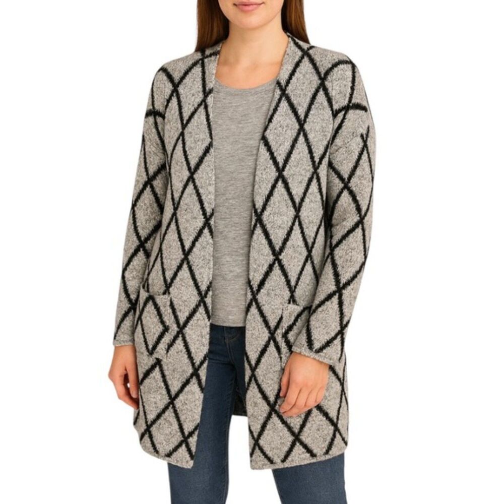 IN San Francisco Women’s Diamond Pattern Open Front Cardigan | Size L